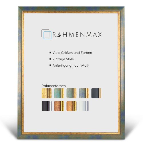 Massivholz-Bilderrahmen ELSASS Blau-Gold 70x90 cm mit 1mm Acrylglas klar