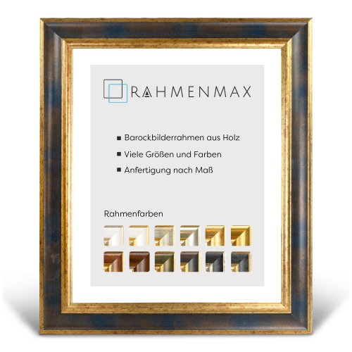 Massivholz-Bilderrahmen GLARUS Blau-Gold 20 x 20 cm mit 1mm Acrylglas Antireflex