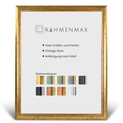 Massivholz-Bilderrahmen ELSASS Gold 42 x 59,4 cm (DIN A2) mit 1mm Acrylglas Antireflex